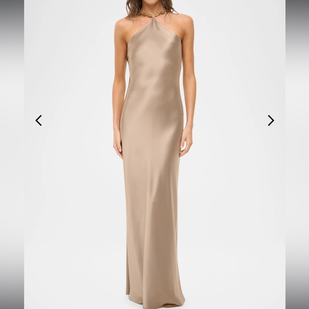 Staud size 0 NWOT Satin Halter Maxi Dress in Caramel Brown SILK